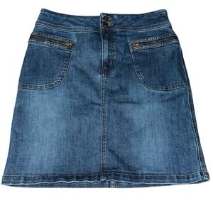 Prana Denim Skirt Women 8 Blue Organic Cotton Blend Mini Zipper Pockets RN124977